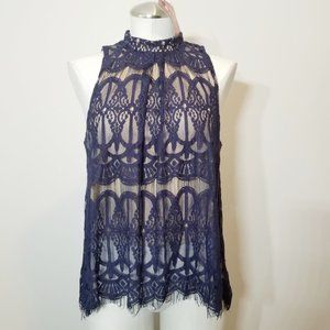 LOVE FIRE Lace Navy Blouse NWT Size Large